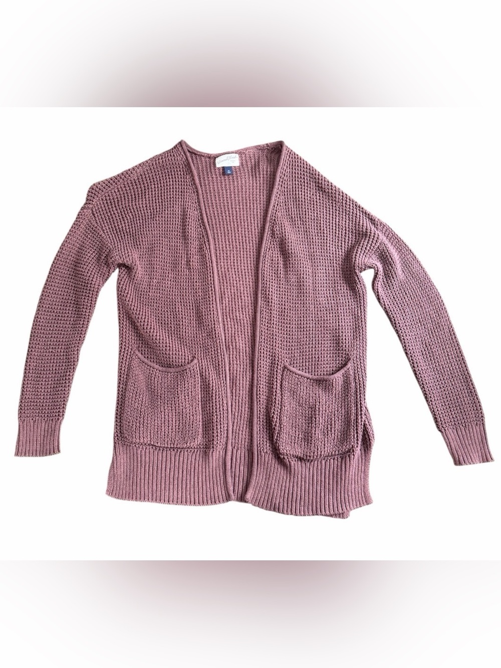 Universal Thread Purple/Dark Mauve Waffle Knit Open Front Cardigan Pockets XS